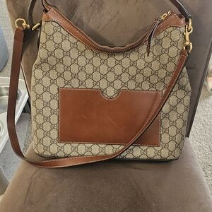 Gucci Monogram Beige and Brown Shoulder Bag